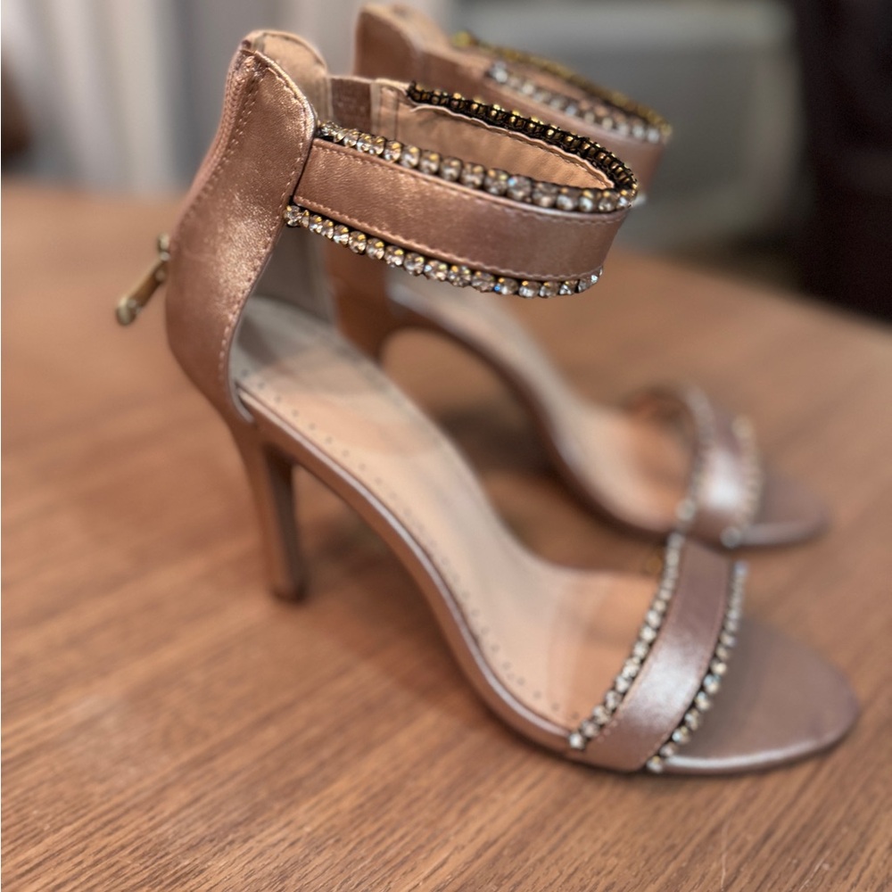 Adrienne Vittadini Tan Heeled Sandals with Embellishments